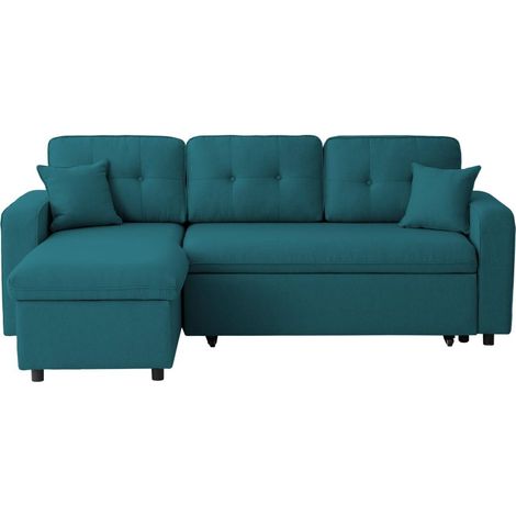 MARIUS - Canapé d'angle convertible réversible en tissu - Bleu pétrole (1/7)