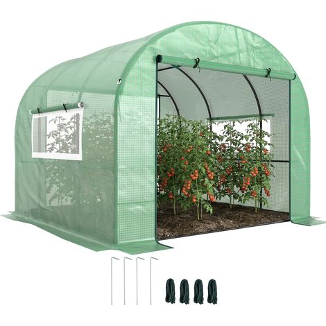 Serre de jardin serre tunnel de jardin 9m² PE Haute densité 135 g/m², avec 2 portes zippées 300 x 300 x 200 cm, vert