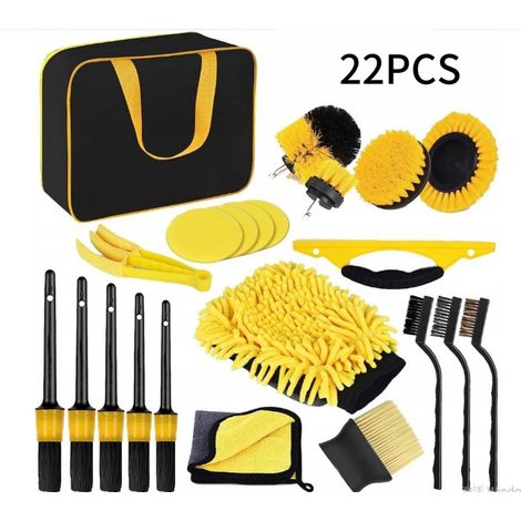 22 Pièces Brosse de Nettoyage Électrique Multifonctionnelle pour Intérieur de Voiture, Bouche d'Aération, Climatisation et Polissage de Pneus (Sans Perceuse) (1/5)