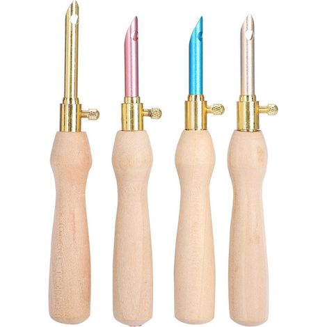 Lot de 4 poinçons à broder portables, manche en bois pour couture, feutrage, travaux manuels et loisirs créatifs DIY (1/5)