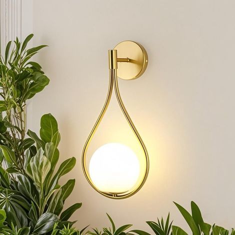 Applique murale boule E27 pour chambre et couloir – Métal et verre – Diamètre 20 cm – Éclairage doux sans ampoule (1/5)