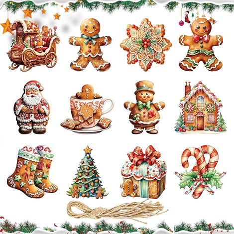 24 pezzi fai da te decorazioni per l'albero di Natale, omini di pan di zenzero, appendini per ornamenti, biglietti decorati (1/5)