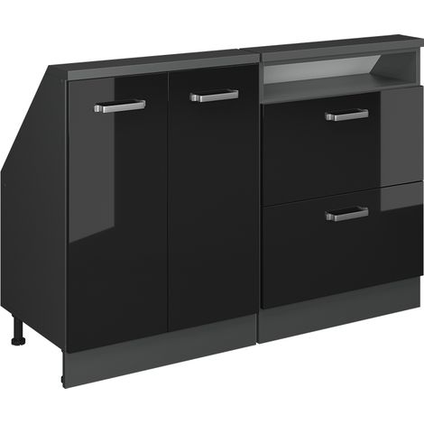 Dachschrägenschrank-Set Rion, Schwarz Hochglanz/Anthrazit, 2er Set, Vicco