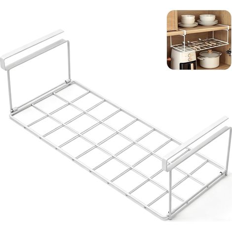 Panier Suspendu de Rangement sous Étagère en Métal Blanc, Organisateur de Placard Cuisine et Armoire à Chaussures, Gain de Place sans Perçage (1/4)