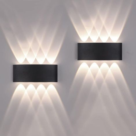LED-Wandleuchten-Set für den Innen- und Außenbereich, 16 W, 1600 lm, IP65 wasserdicht, moderne Aluminium-Wandleuchte mit nach oben und unten gerichtetem Spot (Schwarz, 4500 K, natürliches Licht) [Klar (1/5)
