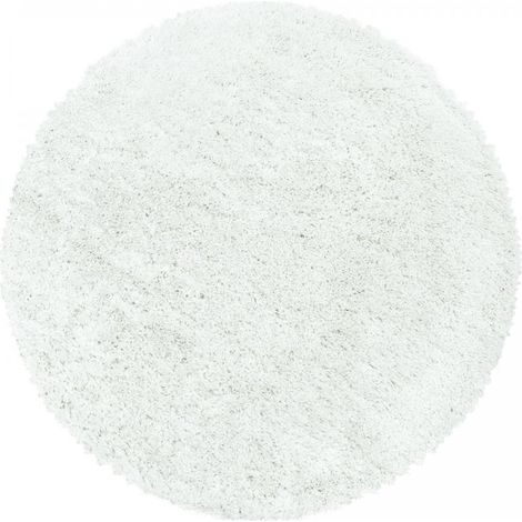 Tapis poils longs shaggy Ø120cm blanc tissé rond motif uni UNI B (1/5)