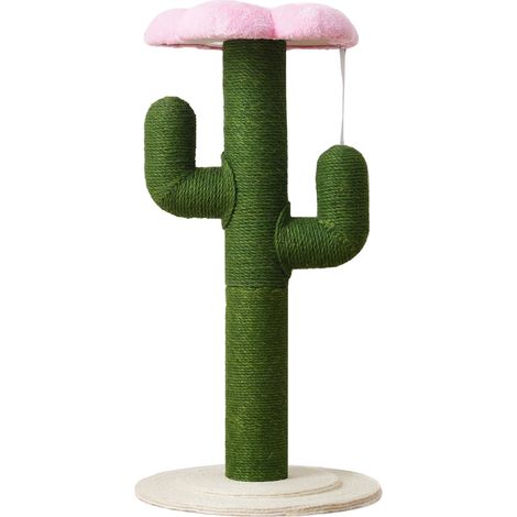 Arbre à chat design cactus avec poteaux en sisal épais 90 cm - support antichute, vert (1/5)