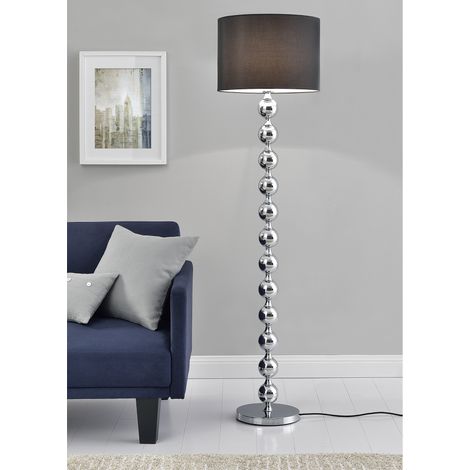 Lampadaire LED Spheric métal tissu noir chrome 155 cm – Douille E27 – Éclairage effectif – Interrupteur sur câble – Lux.Pro (1/5)