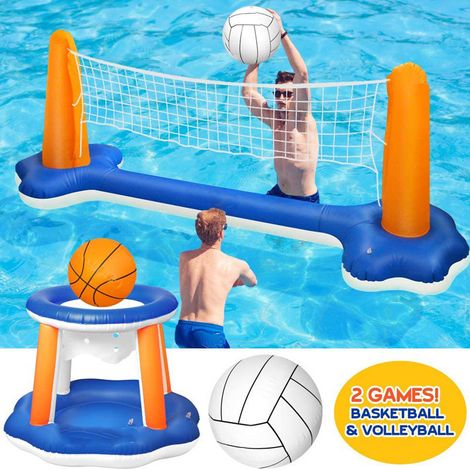Flotteur de Piscine Gonflable pour Enfants et Adultes, Filet de Volleyball, Cerceaux de Basket-Ball et Balles Incluses, Jeu de Natation, Flotteurs, Flotteurs d'été