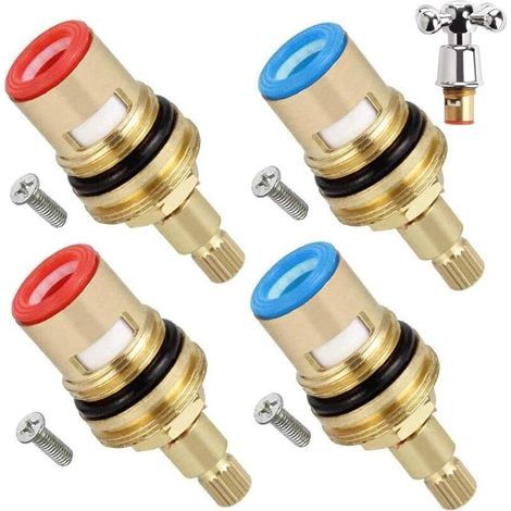 4 Pièces Robinet à Disque en Céramique en Laiton, Cartouche Céramique Rechange, Universel Céramique Laiton Cartouches Tap Robinet Cuisine(Rouge, Bleu) (1/5)