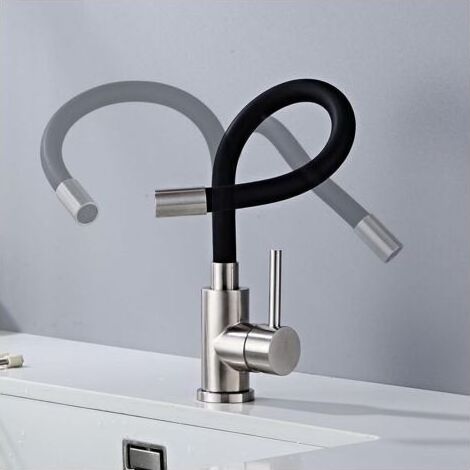 Robinet Cuisine Flexible Noir, Robinet de Cuisine Pivotant à 360°, Mitigeur Cuisine Noir avec Aérateur d'économie d'eau, Robinets d'évier en Acier Inoxydable, Monocommande Haute Pression (1/5)