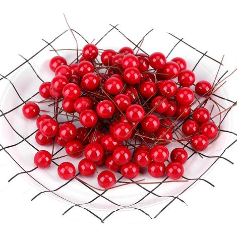 100 pièces de Baies de Houx Artificielles Rouges pour Décoration de Noël, Ornements à Suspendre