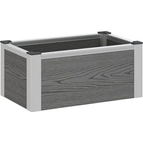 Jardinière surélevée grise, mesurant 50 x 30 x 22 cm, en composite bois-plastique et aluminium. (1/5)