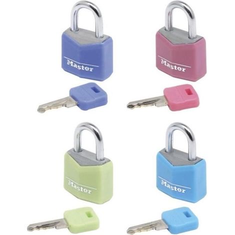 MASTER LOCK Petits Cadenas [Clés communes] [Pack Familiale de 4] [Couleurs assorties] 9120EURQCOLNOP - Idéal pour les Sacs à Dos, les Bagages, les Valises , les Casiers et plus
