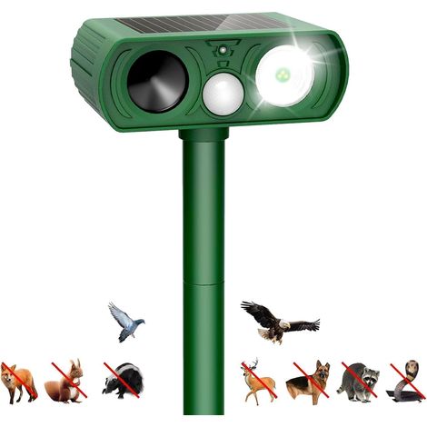 Répulsif à ultrasons pour chats d'extérieur à énergie solaire, angle de couverture de 150°, portée efficace de 0 à 9 m, avec fonction flash stroboscopique. (1/5)