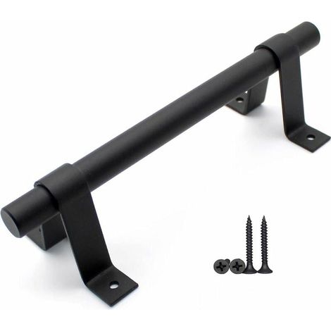 Poignées de porte grange vintage en acier carbone noir, poignée coulissante avec vis, kit de fixation pour porte intérieure et extérieure (1/5)