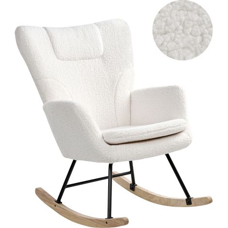 Mecedora moderna tapizada de bouclé con patas de madera sala de estar habitación infantil blanco Sandve (1/5)