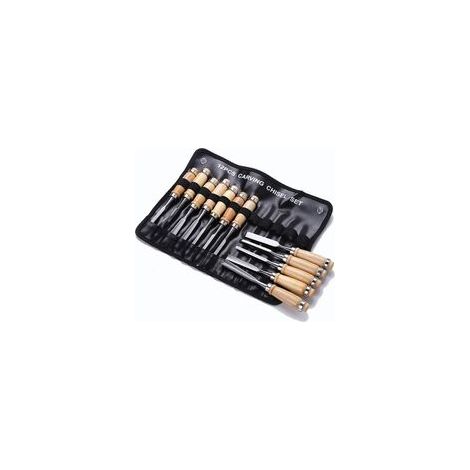 Professional Lot de ciseaux à bois - Eleoption Lot de 12 Sharp outils de travail du bois avec housse de transport - menuiserie couteau à découper kit Idéal pour un Premier temps Wood novice de sculpt
