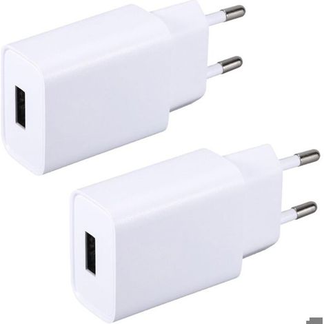 Chargeur USB 5V 2A - Lot de 2 - Compatible avec de nombreux appareils - Protection contre les courts-circuits (1/4)
