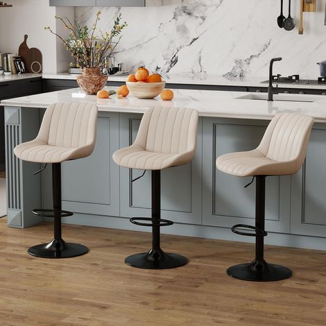Barhocker 3er Set, drehbar, höhenverstellbar, PU-Leder, beige (1/5)