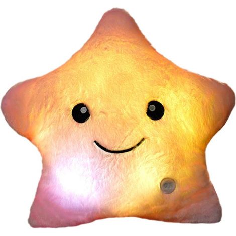 Coussin lumineux créatif en peluche douce avec étoiles colorées lumineuses LED, cadeau pour enfants (filles), rose, taille unique (1/5)