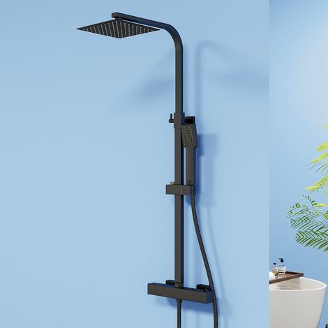Colonna Doccia con miscelatore termostatico, colonne doccia altezza regolabile 76-118cm con 20x20cm soffione doccia in acciaio inox nero (1/5)