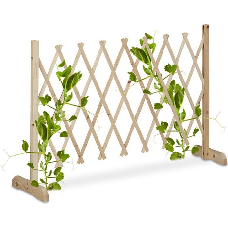 Relaxdays Rankgitter Holz, ausziehbar bis 180 cm, Rankhilfe Kletterpflanzen, Scherengitter freistehend, Garten, natur