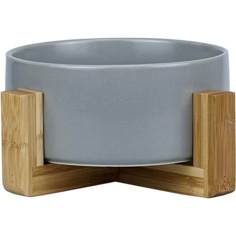 Gris Pet Gamelles pour Chien et Chat Gamelles Chien Chat Céramique Support Bambou -Va au Lave-Vaisselle et Facile à Nettoyer (1/5)