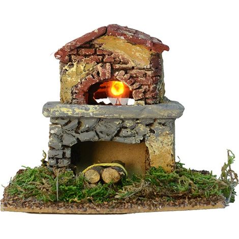 Forno con Fiamma per Presepe Effetto Pietra e Muschio Peraga Christmas