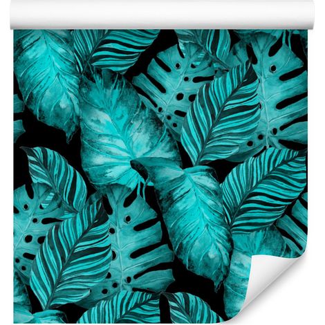 Papel pintado de hojas de palmera, maracuyá y monstera para salón y dormitorio, 50x1000 cm. (1/5)