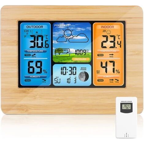 Station météo sans fil avec prévisions numériques – Température/Humidité/Baromètre/Alarme/Horloge lunaire – Écran LCD 6,5 pouces (1/5)