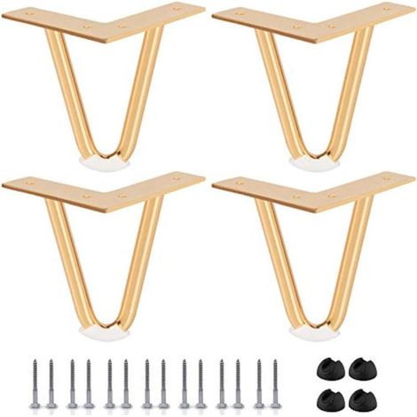 Lot de 4 Pieds en épingle à Cheveux de 10,2 cm, Pieds de Meubles en métal Robuste avec Protections de Sol en Caoutchouc et vis pour projets de Bricolage à la Maison, Meuble TV, canapé, Armoire (1/5)
