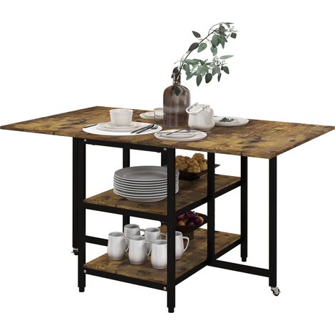 Table à manger pliante design industriel 140x80x75 cm marron noir