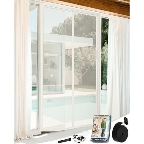 Moustiquaire Porte Magnétique 120x220 cm en Fibre de Verre - Stop Moustiques en 3 min, Maille Ultra-Fine, Fermeture Auto Aimants & Lest, Bande Auto-Agrippante Large (Blanc) (1/5)
