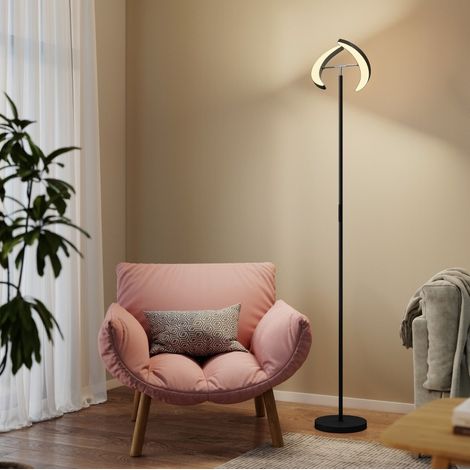 Lampe sur pied RGB 30x30x188 cm en plastique noir, double tête rotative pour salon – MEUBLIV (1/5)