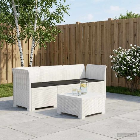 vidaXL Divano da giardino 3 posti con cuscini in look rattan PP Bianco (1/5)