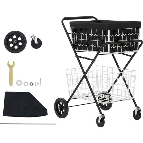 Mophorn Chariot de courses pliable à 2 niveaux, capacité de charge de 40 kg, équipé de 4 roues et de 2 paniers amovibles, idéal pour les courses et supermarchés, avec roues avant pivotantes à 360° (1/5)
