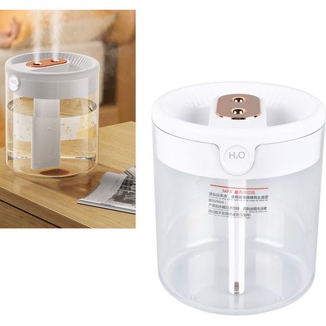 Nouvel humidificateur à double jet grande capacité de 2 L, pour la maison, silencieux pour la chambre, le bureau, avec veilleuse, humidificateur USB, blanc. (1/5)