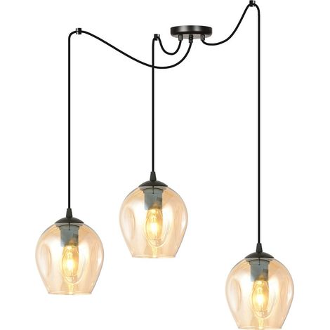 Lampada a Sospensione Level, Acciaio verniciato a polvere, Vetro, Nero, Ambra, 14x200x28 cm