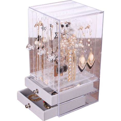 Coffret de Rangement Bijoux Acrylique Transparent 2 Tiroirs Grande Capacité Anti-Poussière pour Chambre et Salle de Bain (1/5)