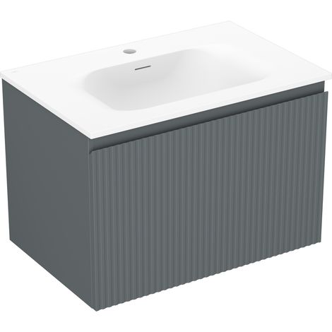 Mexen Rivel Badezimmerschrank 70 cm mit Waschbecken Vela, 1 Schublade, geriffelt, Graphit Matt/Weiß Matt - 91A20-07047-1-BF66-W (1/5)