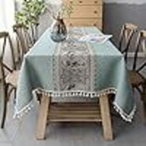 Nappe Rectangulaire Anti Tache Nappe Lin Coton Epaisse Table Cloth Impermeable Nappes de Table pour Exterieur,Cuisine Decoration(Verte,140 x 140 cm) (1/5)