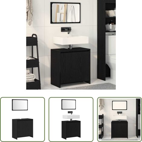 vidaXL Flachspiegel - Badezimmerschrank mit Tür Schwarz Eichen-Optik 60 x 33 x 60 cm (1/5)