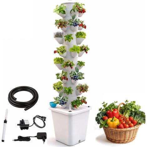 Hydroponic System 40 Holes, 8 Levels Hydroponic System with Water Tank 10L Pump Indicator Water Level Above Ground Cultivation System Indoor and Outdoor Use (1/5)