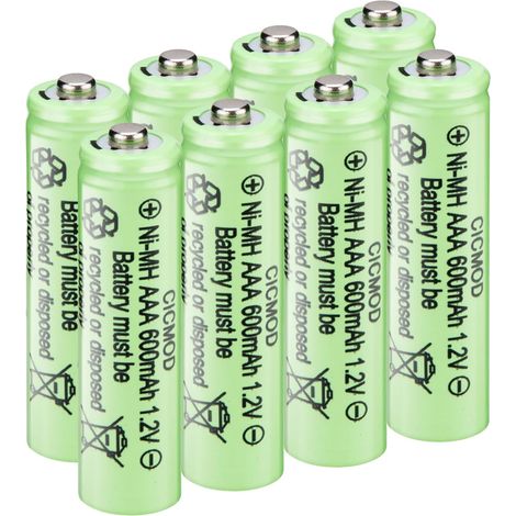 Piles Rechargeables Ni-MH AAA 600mAh HR03 1.2V Piles Rechargeable Lot de 8 (1/5)