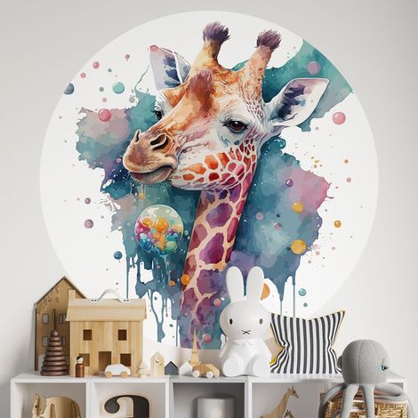 Sticker mural rond / cercle Enfants - Girafe - Diamètre 50 cm - Adhésif + Protection MATE (1/2)