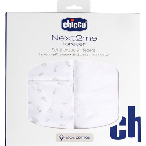 Chicco Set de Sábanas de Algodón para Next2Me Forever 2 Piezas y Funda de Almohada - Cloud