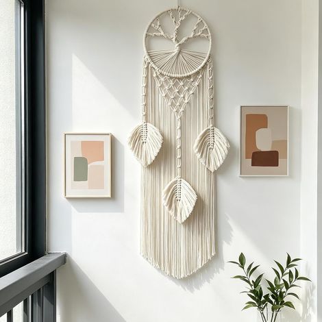 Attrape-rêves en macramé - Décoration murale - Arbre de vie - Pour fêtes de mariage, chambre à coucher, salon et hall d'entrée (1/5)