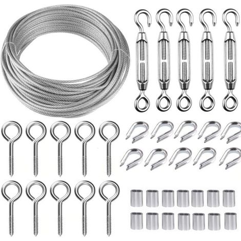 Edelstahl-Aufhängeseil-Set, 30 m/2 mm beschichtetes Edelstahlseil mit M5-Drahtspannern, 2 mm Metallseil-Set für Kletterpflanzen, zum Aufhängen im Freien, Wäscheleine (1/4)