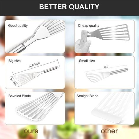 Espátula para pescado de acero inoxidable de 2 piezas - Espátulas profesionales grandes ranuradas para cocinar y asar a la parrilla (1/2)